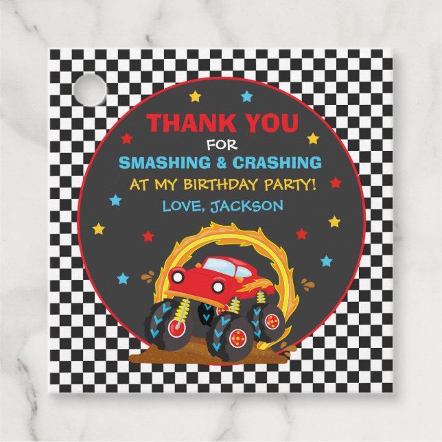 Etiquetas Para Recuerdos Monster Truck Rally Birthday Party Decorations (Anverso)