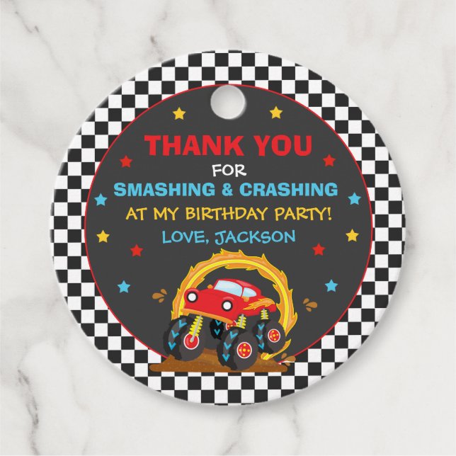 Etiquetas Para Recuerdos Monster Truck Rally Cumpleaños Decoración de la fi (Anverso)