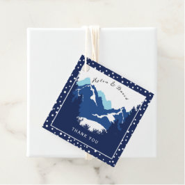 Etiquetas Para Recuerdos Montañas azules y blancas y boda de puntos de polk