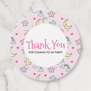 Etiquetas Para Recuerdos Moon, Stars and Clouds Pattern en rosa pastel