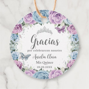 Etiquetas Para Recuerdos Morado Lilac Bebé Rosas Azules Mariposa Quinceañer