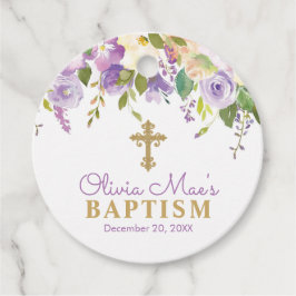 Etiquetas Para Recuerdos Morado Peonies Chica bautismo morado y oro