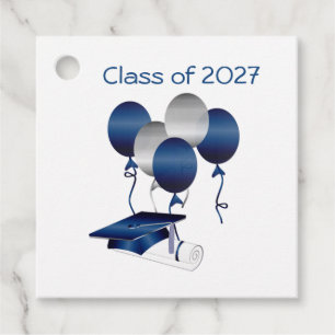 Etiquetas Para Recuerdos Mortero azul plateado, diploma, globos Clase de