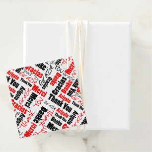Etiquetas Para Recuerdos Multilingue Gracias Typography Collage Red Black