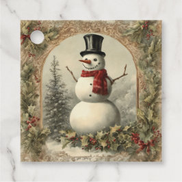Etiquetas Para Recuerdos Muñeco de nieve vintage de Navidad del viejo mundo