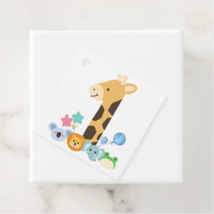 Etiquetas Para Recuerdos My First Birthday. Giraffe and Happy Animals Desig