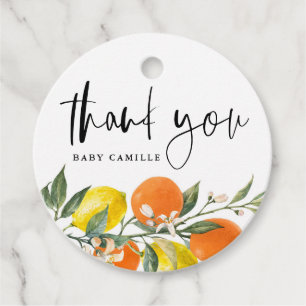 Etiquetas Para Recuerdos Naranja botánico y Lemon Baby Shower Gracias