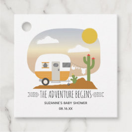 Etiquetas Para Recuerdos Naranja de aventuras Camper Clothesline Baby Showe