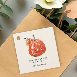 Etiquetas Para Recuerdos Naranja Floral de Calabaza de Otoño Cena de Acción
