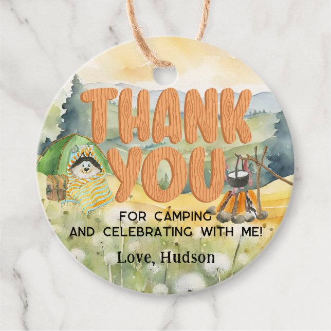 Etiquetas Para Recuerdos Naturaleza acuarela Perro de camping (Anverso)