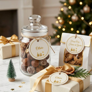 Etiquetas Para Recuerdos Navidad Dorada Personalizada