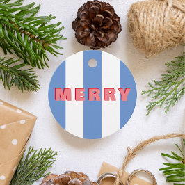 Etiquetas Para Recuerdos Navidades azules brillantes a rayas 'Merry'