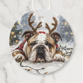 Etiquetas Para Recuerdos Navidades Bulldog inglés reno