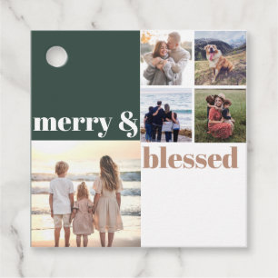 Etiquetas Para Recuerdos Navidades de la familia Merry & Blessed Foto Verde