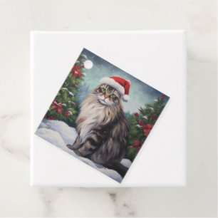 Etiquetas Para Recuerdos Navidades de Nieve al gato de Maine Coon