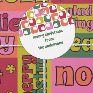 Etiquetas Para Recuerdos Navidades de patrones geométricos retro de los año