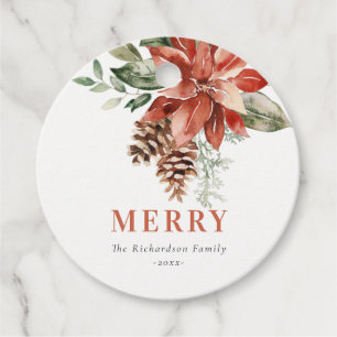 Etiquetas Para Recuerdos Navidades de Pino de color acuático Merry Poinsett