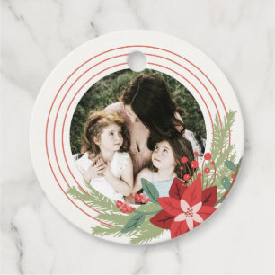 Etiquetas Para Recuerdos Navidades del Círculo Verde Rojo Foto Floral de Po
