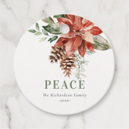 Etiquetas Para Recuerdos Navidades del Peace Poinsettia Bunch Watercolor Pi