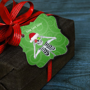 Etiquetas Para Recuerdos Navidades divertidos Skeleton Ornaments Green Swir