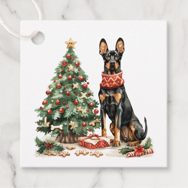 Etiquetas Para Recuerdos Navidades Dobermann Dogs (Anverso)