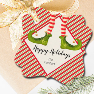 Etiquetas Para Recuerdos Navidades Elf Legs Stripes Holiday