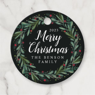 Etiquetas Para Recuerdos Navidades festivos Wreath deja a Berries alrededor