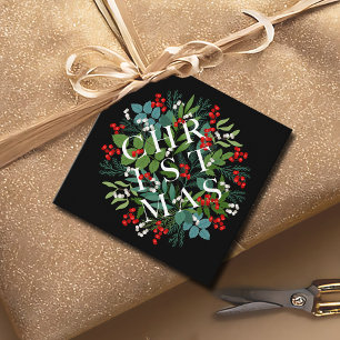 Etiquetas Para Recuerdos NAVIDADES Greenery Berries Holiday Black