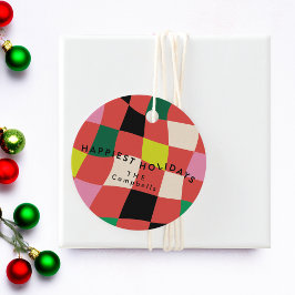 Etiquetas Para Recuerdos Navidades modernos y coloridos de Tartán Plaid