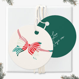 Etiquetas Para Recuerdos Navidades Verde y Rojo Atado Con Vacaciones De Bow