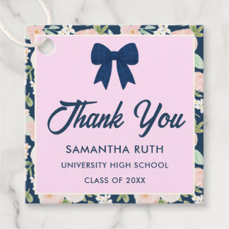 Etiquetas Para Recuerdos Navy Azul de Gingham con Lazo de Flor Silvestre Fi