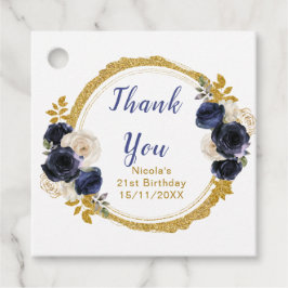 Etiquetas Para Recuerdos Navy Blue and Gold Elegant Flowers Birthday
