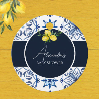 Etiquetas Para Recuerdos Navy Blue Italian Lemon Baby Shower Gracias