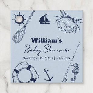 Etiquetas Para Recuerdos Navy Blue Modern Elegant Fishing Boy Baby Shower