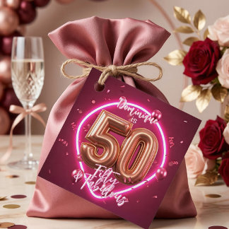 Etiquetas Para Recuerdos Neón Rosa Caliente Cincuenta y Fabuloso Cumpleaños
