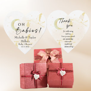 Etiquetas Para Recuerdos Neutral Oh Bebés, Tumbas gemelas Favor del Corazón