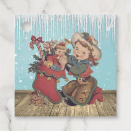 Etiquetas Para Recuerdos Niña de vaca occidental vieja y Navidades descansa