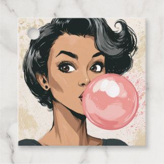 Etiquetas Para Recuerdos Niña Soplando Burbuja de Chicle Rosa Divertida Lin