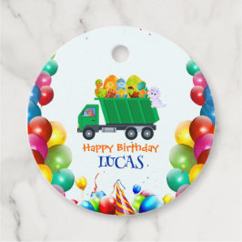 Etiquetas Para Recuerdos Niño de cumpleaños de camión de basura de Dinosaur