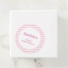 Etiquetas Para Recuerdos Niños FIESTA vintage gingham patrón chica rosa