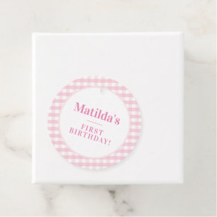 Etiquetas Para Recuerdos Niños FIESTA vintage gingham patrón chica rosa