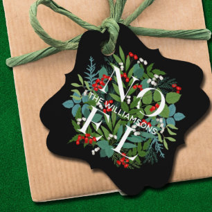 Etiquetas Para Recuerdos NOEL Greenery Holiday Black