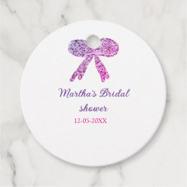 Etiquetas Para Recuerdos Nombre de la ducha de novia con lazo rosa morado b
