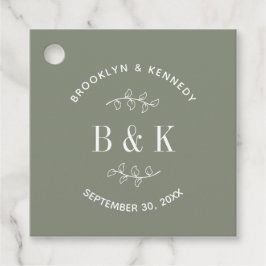 Etiquetas Para Recuerdos Nombre de pareja de monograma froral verde sabio