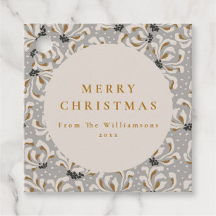 Etiquetas Para Recuerdos Nombre personalizado Elegante Navidad Floral Gris