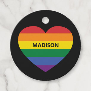 Etiquetas Para Recuerdos Nombre personalizado y texto Corazón arcoiris