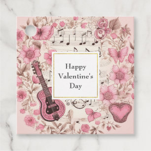 Etiquetas Para Recuerdos Notas musicales y flores estilo retro Valentine