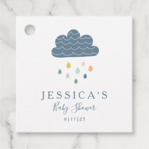 Etiquetas Para Recuerdos Nubes y caídas de lluvia en Baby Shower azul