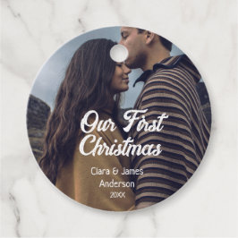 Etiquetas Para Recuerdos Nuestra primera pareja de navidad con foto de gris