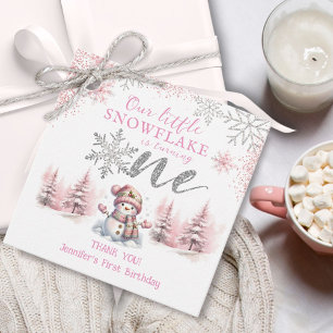 Etiquetas Para Recuerdos Nuestro pequeño Chica de copo de nieve Plata rosa